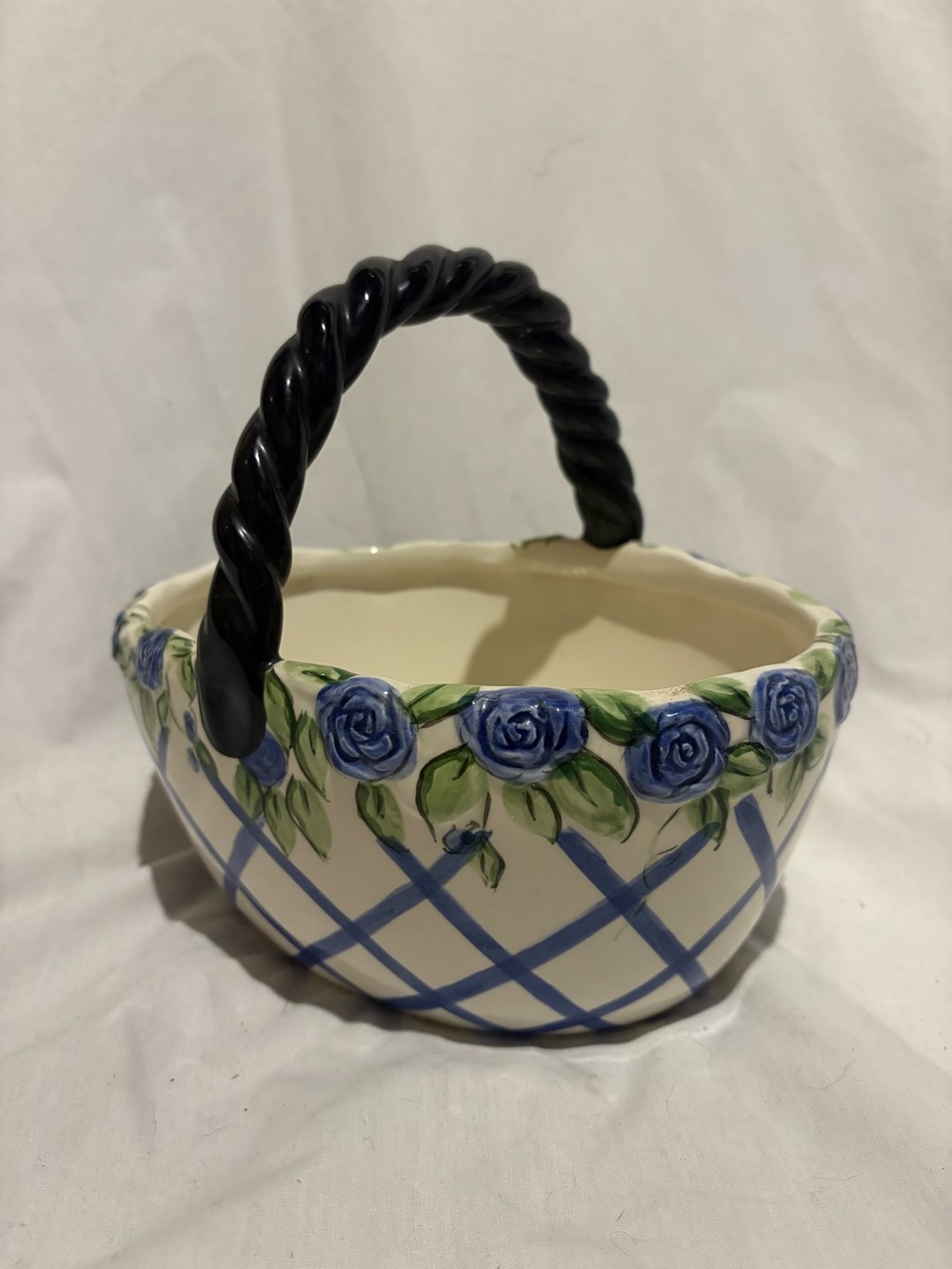 Blue Sky Elisabeth Pohle Ceramic Basket Blue Roses 2004